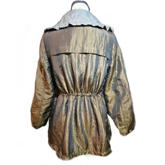Drawstring Bottom & Waist  Zip Up Metallic Jacket Size M Brown - Picture 2 of 9